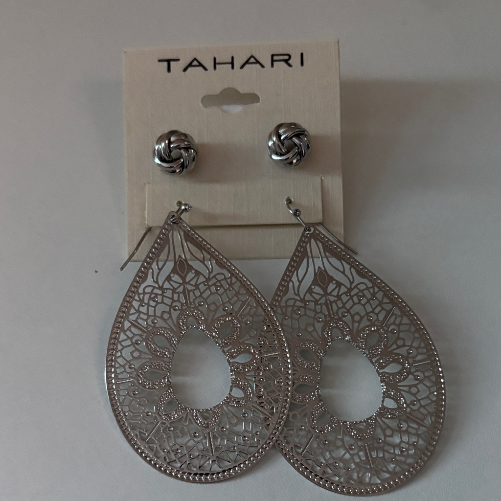 Tahari Silver Teardrop And Knot Earrings